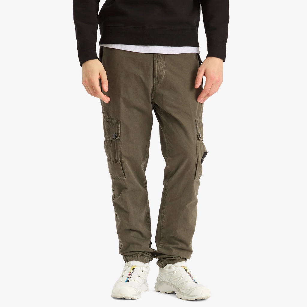 Stone Island Men's Old Effect Brushed Cotton Canvas Cargo Pants Military Green